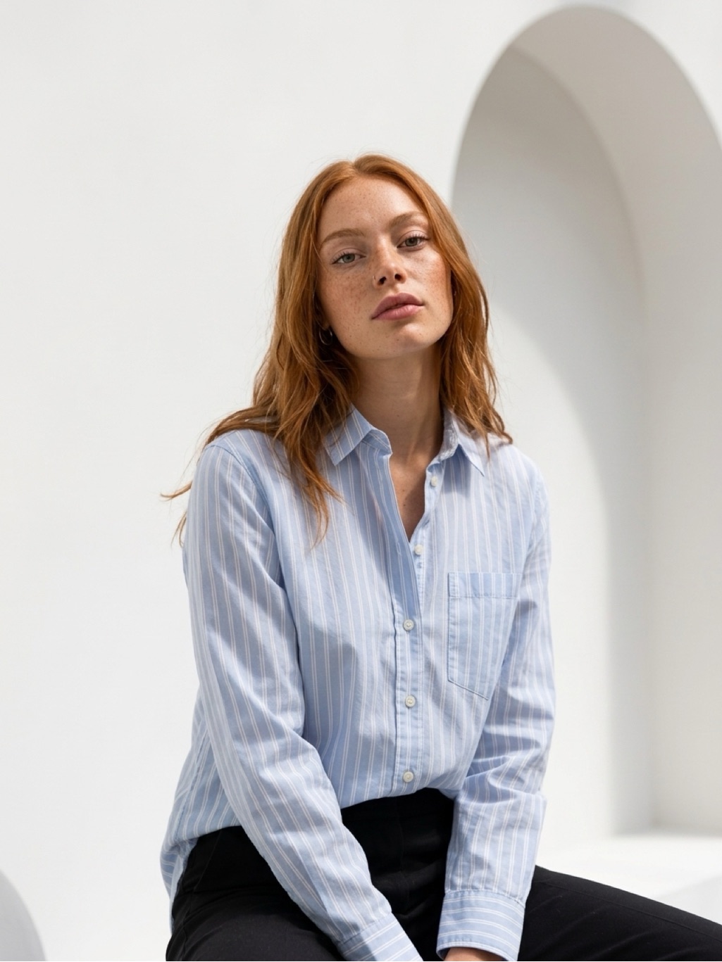 Women’s H&M Blue Pin Striped Button Down Shirt Nautical Career Prep Nantucket